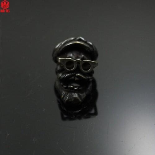 1PCS Yuppie Glasses Little Old Man Raising Cattle Ami Khaki Brass Knife Bead Keychain Woven Paracord Beads