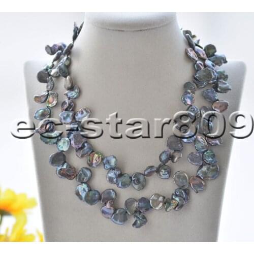 P7129 17"-33" 14mm Black lamina Keshi Reborn Pearl Choker Necklace Magnetic