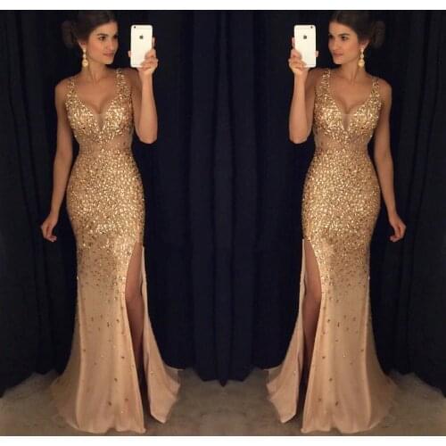 Custom Made Mermaid V Neck Long Prom High Split Sleeveless For Special Occasion Evening Party Gowns mother of the bride dresses