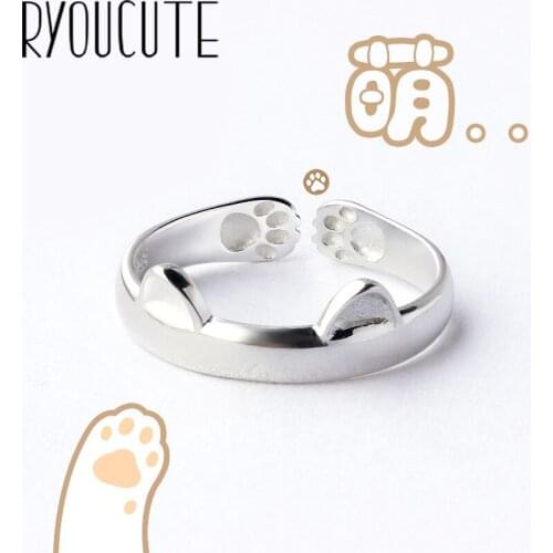 RYOUCUTE 100% Real Silver Color Jewelry Fashion Cute Big Cat Animal Rings for Women Bijoux Statement Antique Ring Anillos