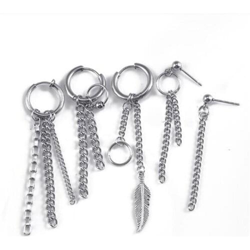 2019 Punk Stainless Steel Stud Earrings Leaf Stud Earrings Piercings Fashion Jewelry Tassel Chain Ear Clip Wholesale