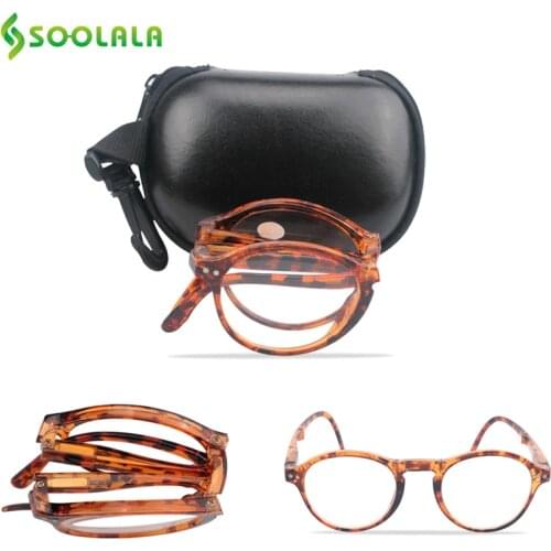 SOOLALA Round Foldable Reading Glasses Women Men Presbyopic Glasses For Reading with Cases +1.0 1.25 1.5 1.75 2.0 to 4.0