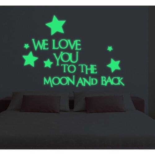 Luminous Glaw Quote Wall Sticker For Kids Room Bedroom We Love You To The Moon And Back DIY Fluorescent Stickers Home Decor