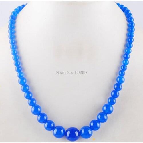 Dark Blue Chalcedony Gem Stone Round 6-14mm Gradated Beads Necklace 17.5 inches Fashion Women Jewelry IF3010