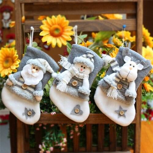Christmas Tree Ornaments Snowman Gift Bag Family Party Christmas Stocking Family Decoration Gray Santa Elk Decoration For Home