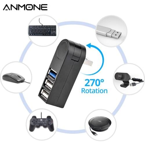 ANMONE USB Hub 3.0 2.0 Adapter 270 Rotate High Speed HUB Splitter U Disk Reader 3 Ports USB HAB Computer PC Laptop Accessories