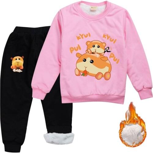 Z&Y Winter Baby Boys Cute Cartoon Molker PUI PUI Hoodies Kids Velvet Sweatshirts Pants 2Pcs Sets Girls Guinea Pigs Clothing Suit
