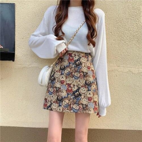 Winter Woolen Skirt Large Size Fashion Loose Bear High Waist Short Skirt Female Bag Hip A-line Skirt Autumn and Winter