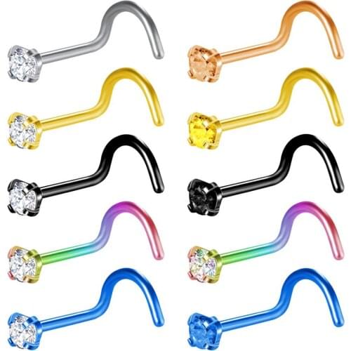 ZS Mix Color Nose Studs Set 10pcs Stainless Steel Nose Septum Rings 18G Nose Piercing Studs CZ Nose Fashion Piercing Septum Ring