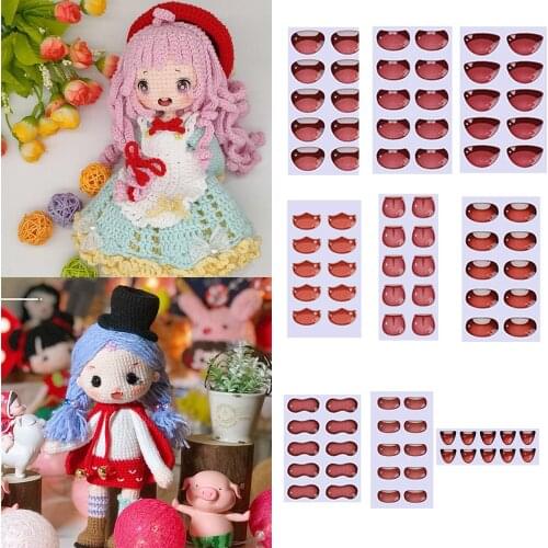 10Pcs Cute Cartoon Mouth Stickers DIY Glass Mouth Chips Paper Anime Figurine Doll Face Organ Paster Decals Doll Accessories