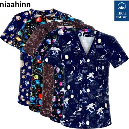 100% Cotton Dental Hospital Doctor Clothes Unisex Pet Scrub Tops Cartoon Printed Beauty Solon Medical Surgical Nursing Work Tops