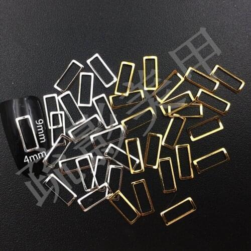100pcs/pack Japan Korea Alloy Nail Art 3D Gold Silver Hollow Rectangle Frame Metal Accessorie for Phototherapy Nail Sticker DIY