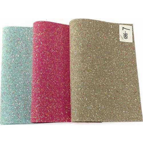 Multicolored Sequins With Transparent Chunky Glitter on Matt Colors Cloth Fabric Faux Leather Sheet for Shoes/Bags/ Handicrafts