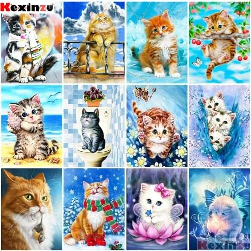 KEXINZU 5D DIY Diamond Painting Full Square Cat Rhinestones Pictures Diamond Embroidery Animals Mosaic Sale Home Decoration