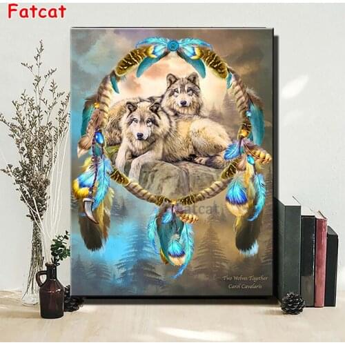 DIY Diamond Painting Wolf Dream Chaser Pattern Cross Stitch 5D Diamond Embroidery Indian Animal Picture Of Rhinestones PP1572