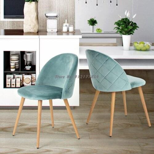 American simple casual negotiation blue-green design metal velvet cloth iron artist use learning makeup dining chair
