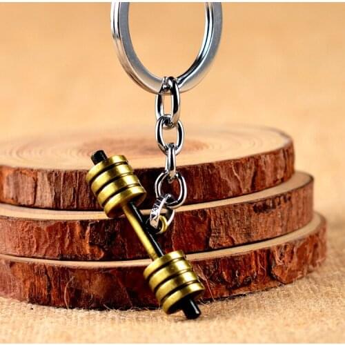 FREE SHIPPING BY DHL 100pcs/lot Newest Zinc Alloy Mini Barbell Keychains Dumbbell Keyrings for Fitness Jewelry Gifts