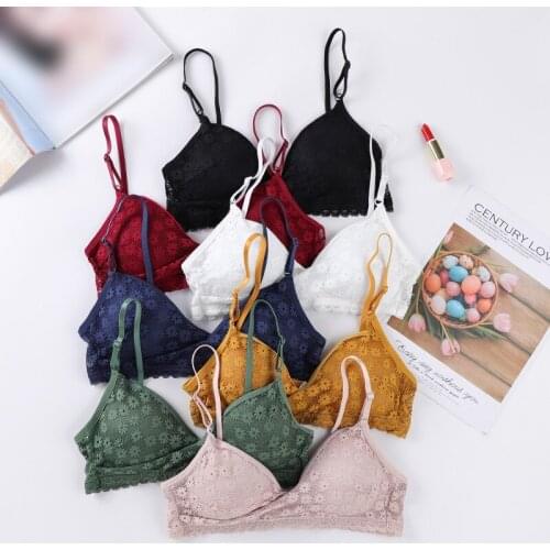 Deep V Lace Bralette Without Steel Ring Small Chest Gathered Underwear Girl Thin Section French Triangle Cup Bra