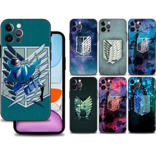 Attack On Titan Badge Case For iphone 12 11 pro max 12 mini xs max XR X 8 7 6S 6 Plus SE Black TPU Shell Fundas Capa Cover