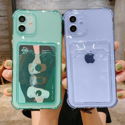 Airbag Card Holder Clear Phone Case For iPhone 12 11 Pro Max XR XS Max 7 8 Plus SE 2020 ID Credit Card Slot Soft TPU Back Cover
