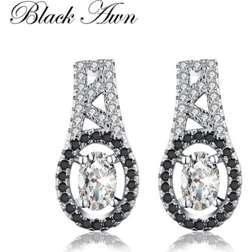 BLACK AWN Vintage 925 Sterling Silver Fine Jewelry Engagement Earrings for Women Wedding Earring T067
