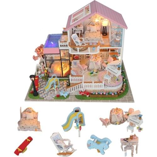 Diy wooden doll house big miniature child doll house toy garden miniatures dollhouse kitchen domek dla lalek drewniany gifts