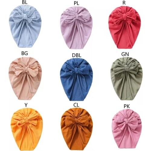 Cotton Blend Hair Bow Knot Kids Baby Infant Turban Hat Big Ear Knot Toddler Beanie Headwraps Birthday Gift Photo