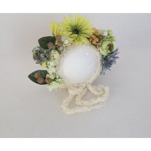 Baby Photography Props Flowers Sitter Bonnets Newborn Prop Floral Cap Girl Christmas Hat Shower Children Photo Shoot Accessories