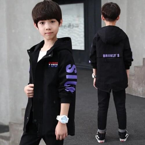 Childrens Boys Trench Coats Kids Girls Hooded Waterproof Zipper Windbreaker Jackets Long-style Clothing Teenagers Tops Clothes