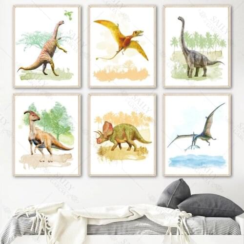 Dinosaur Tree Stegosaurus Triceratops Nursery Wall Art Canvas Painting Nordic Posters and Prints Wall Pictures Kids Room Decor
