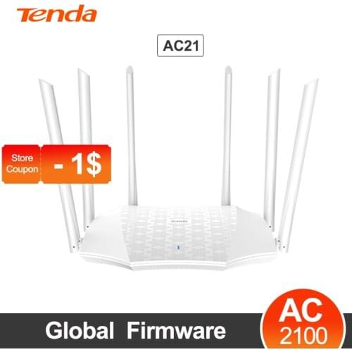 Tenda AC21 AC2100 Gigabit Router 2.4G 5.0GHz Dual- Band 2033Mbps Wireless Router Wifi Repeater with 6*6dBi Antennas EN Firmware