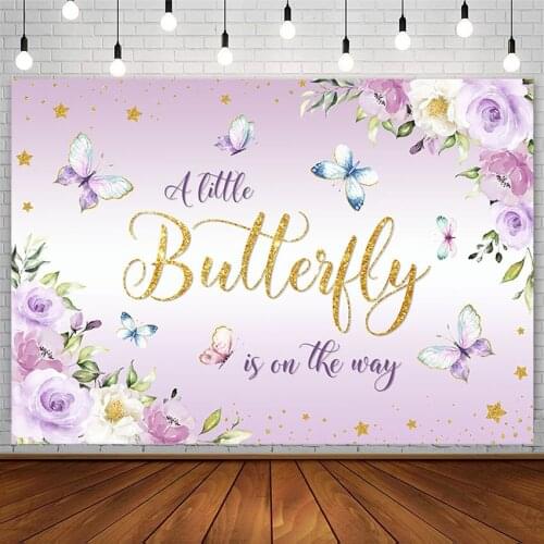 Spring Butterfly Backdrops Girl Baby Shower Purple Floral Golden Stars Photography Background Photo Studio Props Decor Photozone