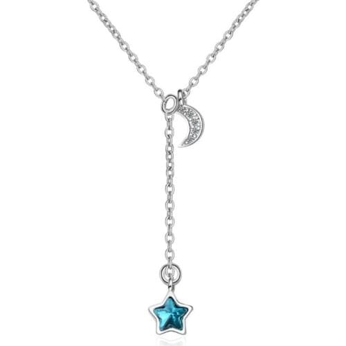 Blue Stars Moon Simple Sweet Small Fresh 925 Sterling Silver Jewelry Temperament Crystal Clavicle Chain Necklaces H379