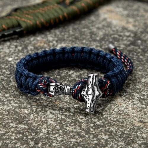 MKENDN Vikings Survival Bracelet With Mjolnir Men Women Outdoor Camping Rescue Emergency Military Paracord Wristband Bracelet