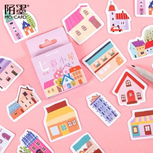 45Pcs Cute House Decorative Stickers Colorful Cottage Kawaii Paper Stickers For Kids DIY Album Diary Planner Stationery Supplies