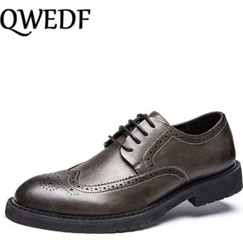 QWEDF 2019 New Fashion adult men dress leather shoes business Wedding casual Shoes comfortable Office Party brogue shoes BB-037
