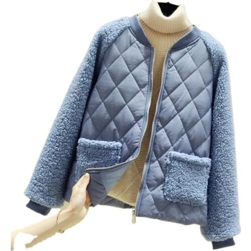 2021 New Winter Womens Parkas Plus Size Female Quilted Cotton Coats Long Sleeve Faux Lambswool Lady Jackets Loose Woman Clothes