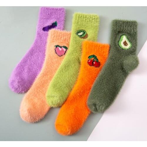 New Winter Autumn Velvet Socks Cute Fruit Socks Thicken Warm Women Socks Sleep Socks Girls Home Floor Bedroom Sox Harajuku Gift