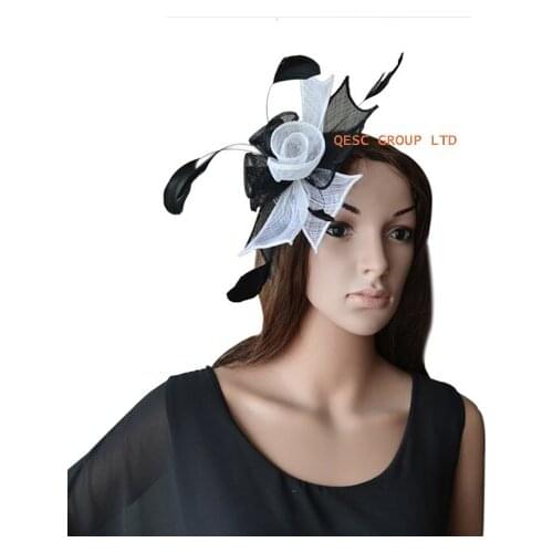 NEW 12 colours White black Small Sinamay Faciantor Hat with feathers for Wedding,Kentucky Derby,Melbourne Cup,Ascot Races