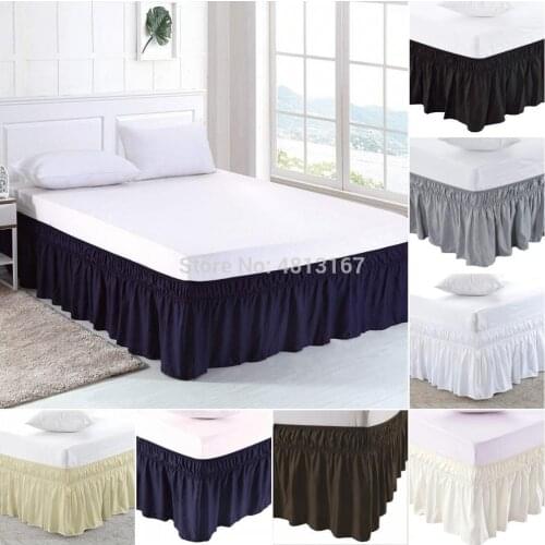 Wrap Around Bed Skirt Elastic Dust Ruffle Bed Skirts Solid Color Easy On Easy Off Wrinkle & Fade Resistant Classic Stylish 38cm