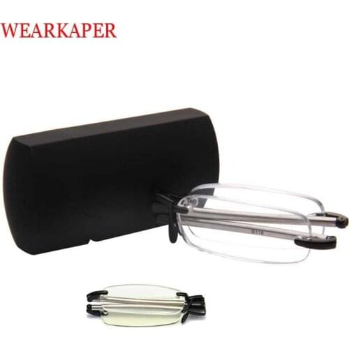 Rimless Folding Portable Reading Glasses Women Men Anti-blue Light Prescription Eyewear Quality Alloy Presbyopia Degree 1.0-4.0