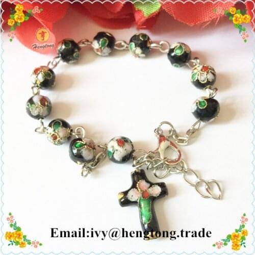 Wholesale free shipping 5 pcs/pack 8mm black cloisonne bead rosary bracelet, cloisonne rosary bangle special offer