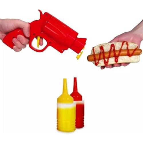 Revolver Gun Seasoning Jar Original Plastic Sauce Bottle Condiment Dispenser Ketchup Mustard Sauce Bottle Kitchen Cooking Tools