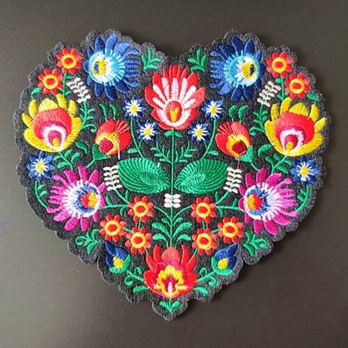 Iron on Patches for clothing Women 210mm Heart Flower Embroidery Fabric Punk Biker patch Christmas gift Femmer Clothes Stickers