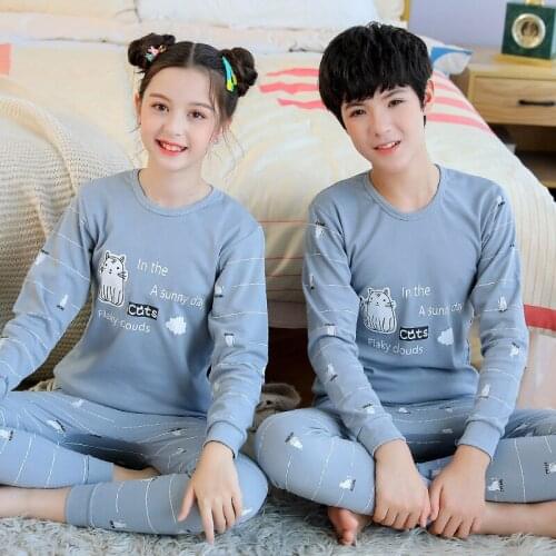 Teenager Pajama Sets Boy Girl Cartoon Pyjamas Kids Cotton Nightwear Clothes Childrens Pajamas Autumn Sleepwear For 12 14 16 18Y