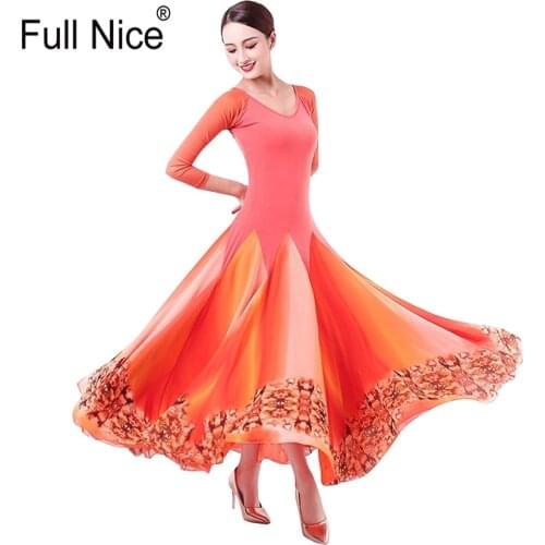 Ballroom Dance Dress Modern Dance Long Sleeve Orange fading color One Piece Lesson Dress Flamenco Rumba Samba Waltz Dress