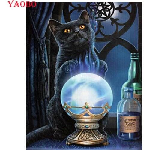 Full square/round 5D DIY Diamond Painting Magic bottle diamond Embroidery black cat picture Cross Stitch Rhinestone Painting