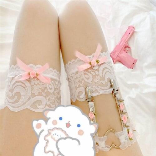 Handmade Sexy Women Elastic Leather Leg Ring Garter Belt Punk Heart Rivet Thigh Ring Punk Goth Harajuku Leather Harness Garters