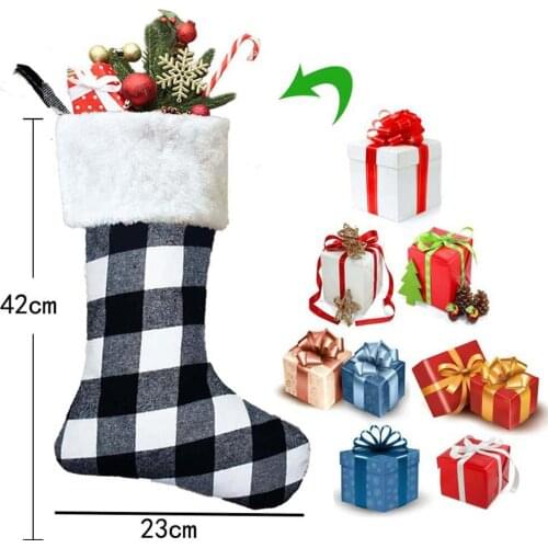 Christmas Black Red Lattice Socks Hanging Christmas Tree Decoration Ornaments New Year Candy Bag Gifts Socks Xmas Decoration