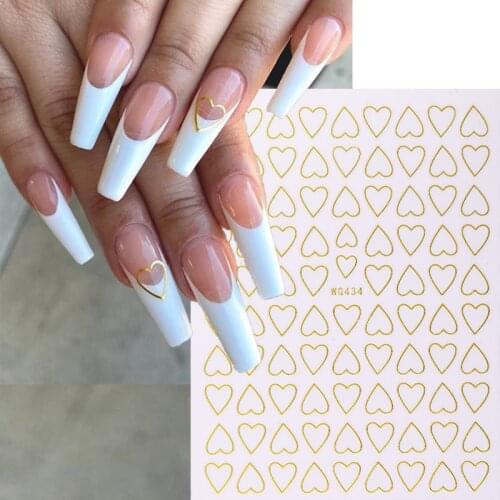 Gold Hollow Love Heart Pattern 3D Nail Sticker Black White Heart Star Design Self Adhesive Transfer Sticker Wraps Manicuring Tip